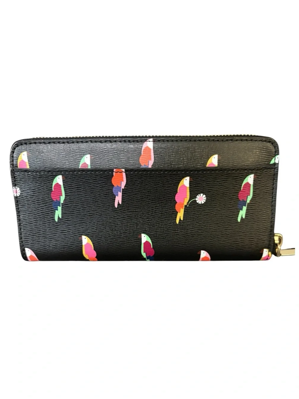 NEW kate spade Black Parrot Flock Continental Zip Wallet